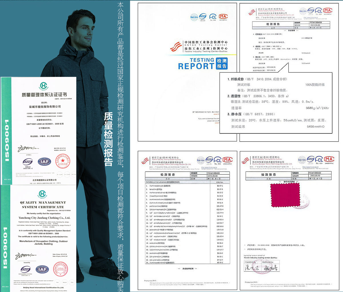 男式沖鋒衣面料檢測證書 常州沖鋒衣廠家